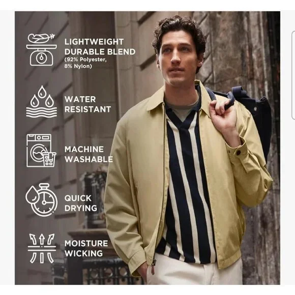 London Fog Mens Golf Jacket 2XL Camel Microfiber Lightweight Solid Zip Front NEW - Picture 4 of 9